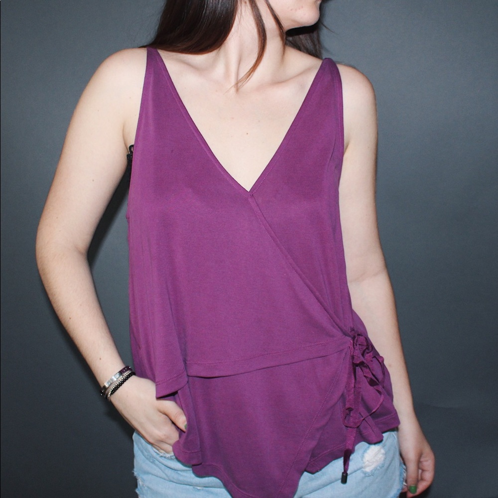 Free People Purple Wrap Tank with Back Detail